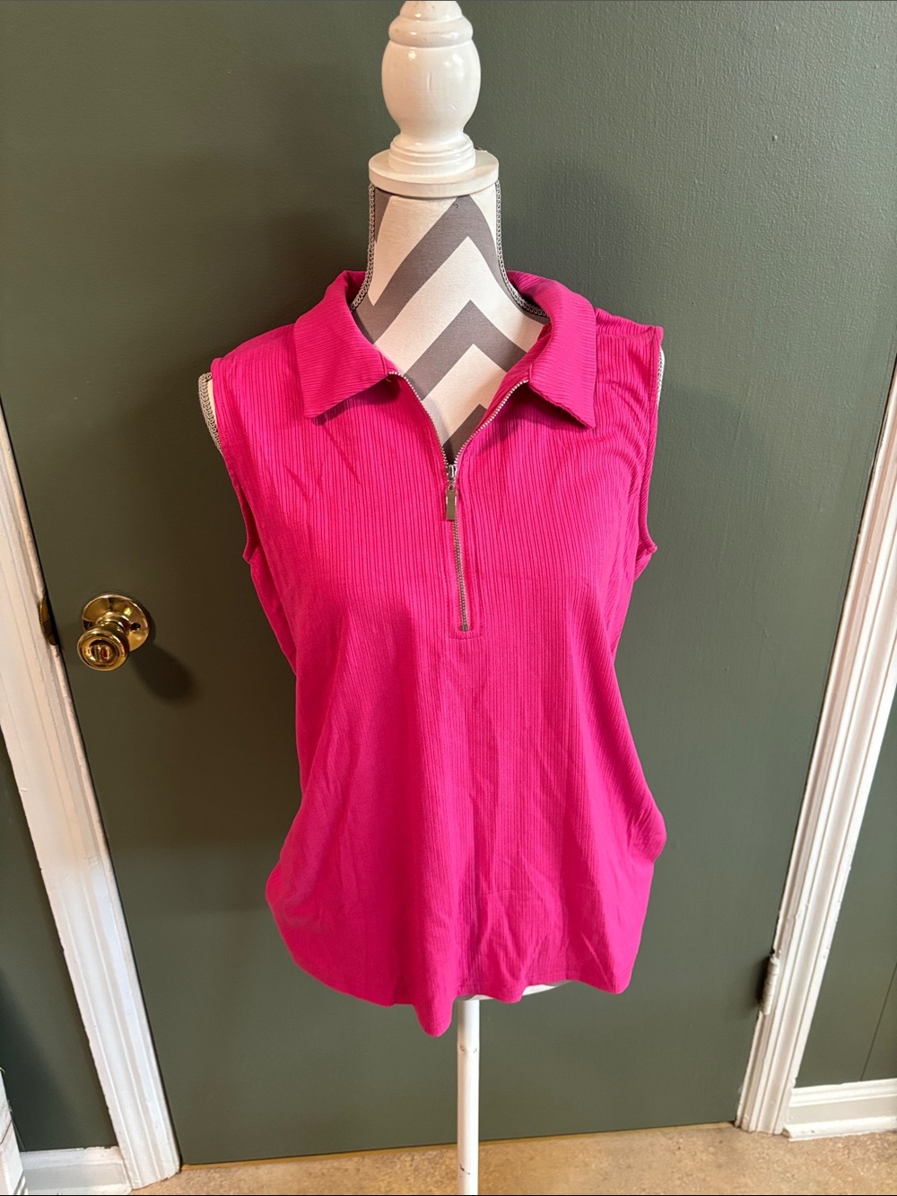 MIA Sleeveless Zip Polo Tank Top - Bright Fuchsia